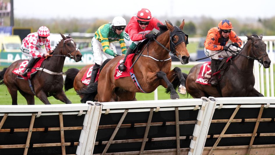 Home By The Lee leads over the last in the Jet2 Liverpool Hurdle