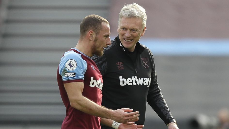 David Moyes and Vladimir Coufal speak after West Ham's win over Spurs