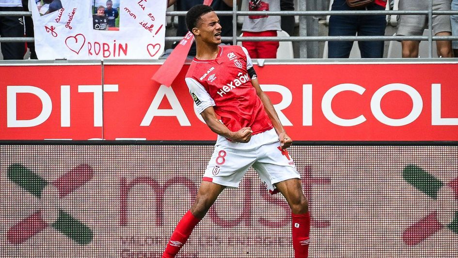 Amir Richardson celebrates scoring for Reims