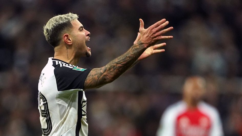 Newcastle United's Bruno Guimaraes rallies the fans