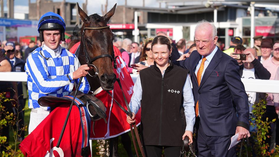 Jockey Daniel King with King Alexander and trainer Willie Mullins (right)