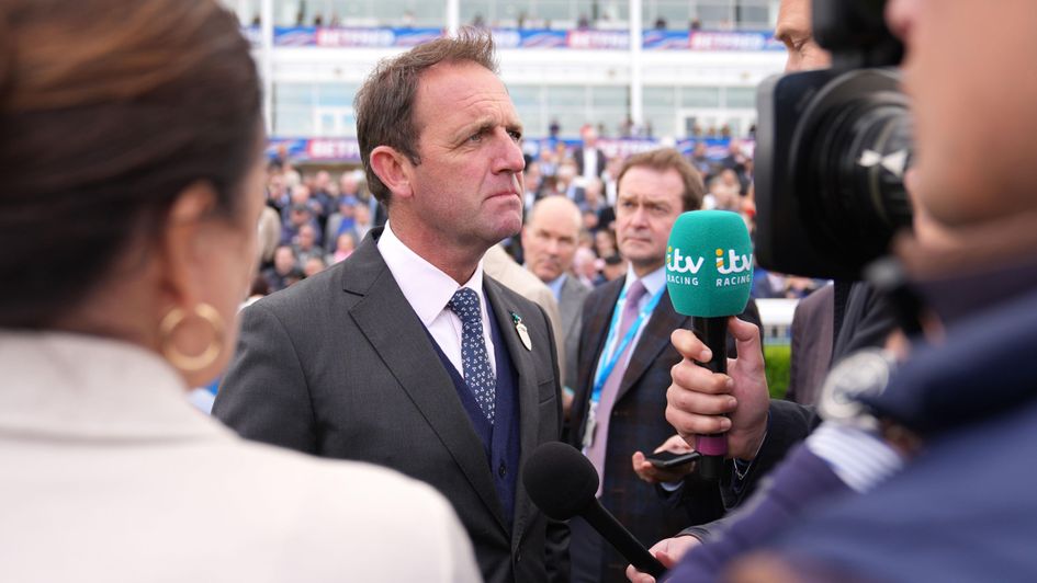 Charlie Appleby is interviewed after completing the Guineas double