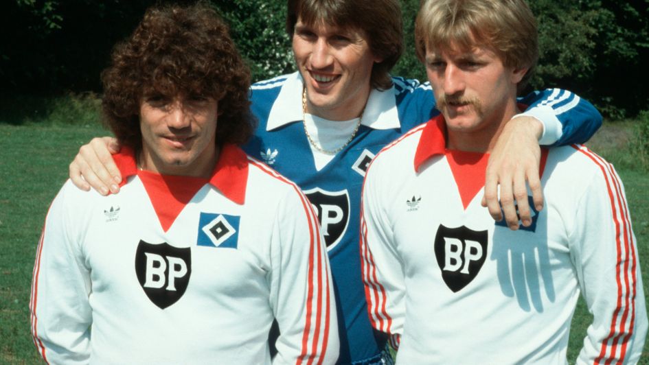 Kevin Keegan (left) at Hamburg alongside Manfred Kaltz (cente) and Casper Memering