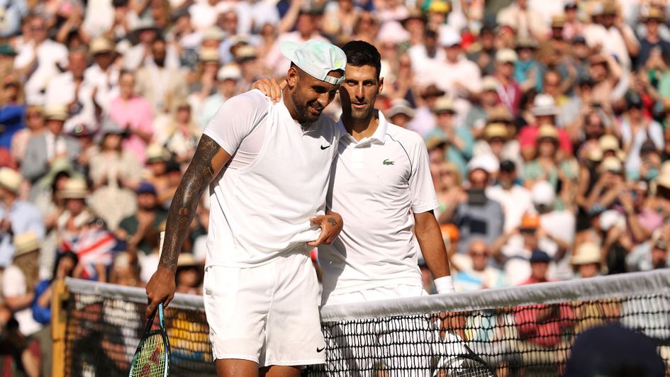 Novak Djokovic and Nick Kyrgios share a moment after the final