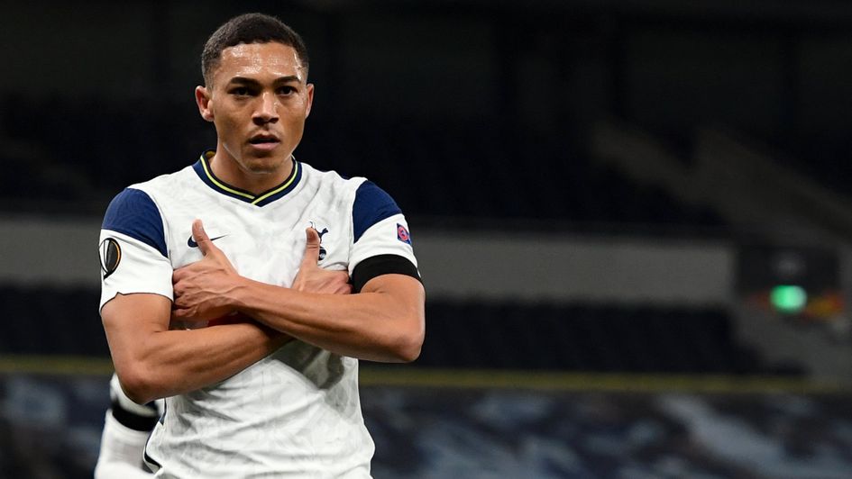Carlos Vinicius celebrates after scoring for Tottenham