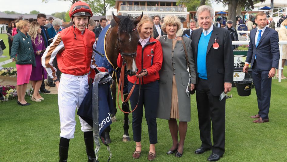 Musidora winner Give And Take pictured with James Doyle and winning connections