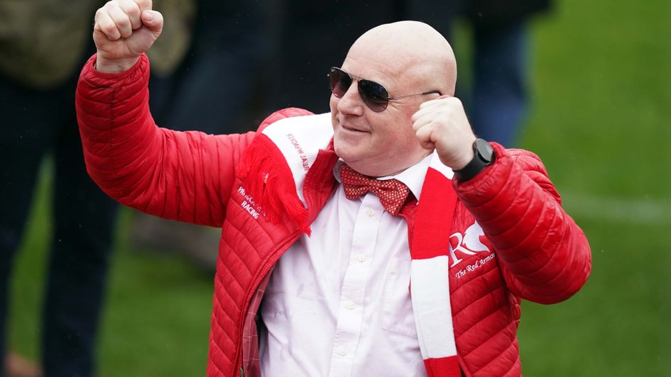 David Mann clas in his red and white suit at Cheltenham