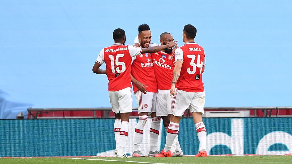 Pierre-Emerick Aubameyang: Arsenal forward celebrates his goal against Man City in the FA Cup semi-final