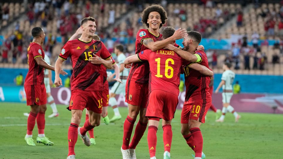 Belgium celebrate Thorgen Hazard's goal