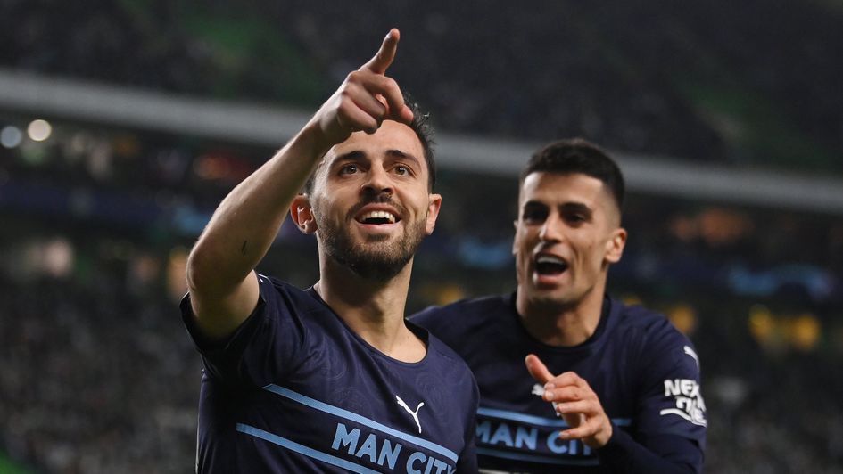 Bernardo Silva celebrates his goal against Sporting Lisbon