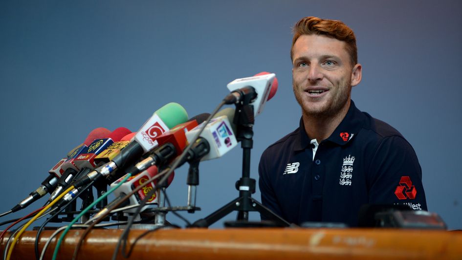 Jos Buttler of England speaks to the media