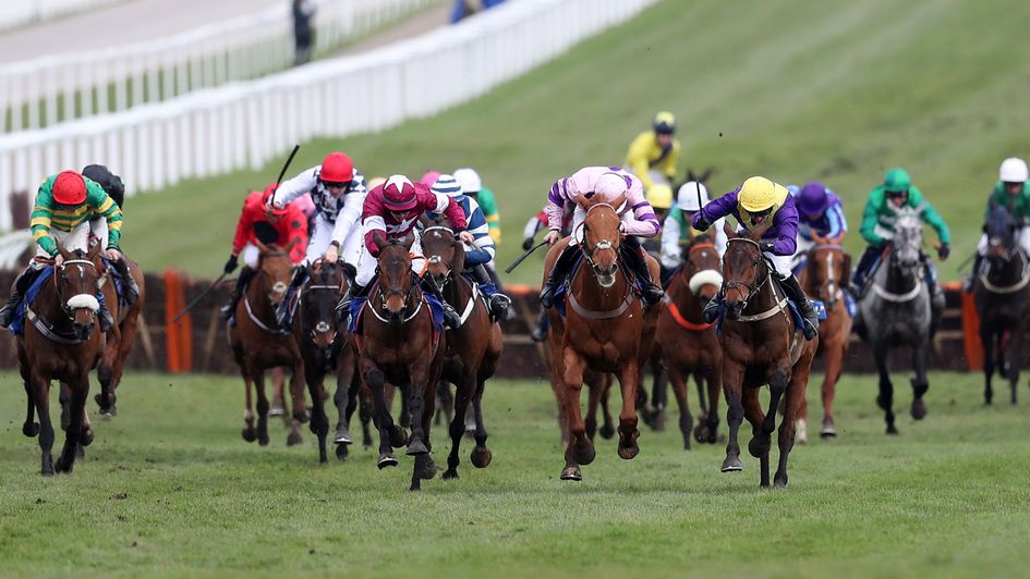 Bleu Berry (yellow cap) swoops to win the Coral Cup