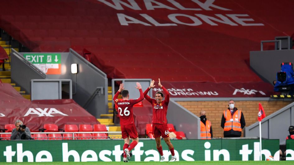 Liverpool's Trent Alexander-Arnold celebrates scoring against Chelsea