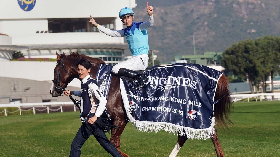 Christophe Soumillon after winning the 2019 HK Mile on Admire Mars