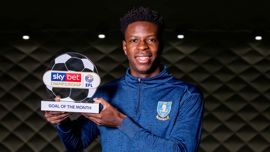Lucas Joao of Sheffield Wednesday celebrates his Goal of the Month award