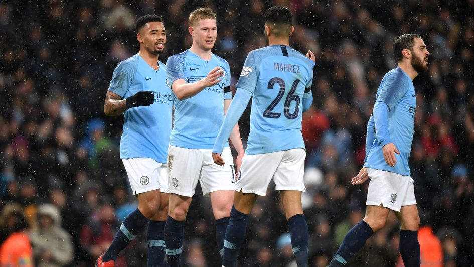 Man City celebrate Kevin De Bruyne's goal v Burnley in the FA Cup
