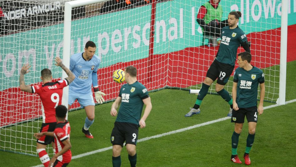 Danny Ings lets Ashley Westwood's corner run as Burnley take the lead at Southampton