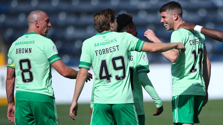 Ryan Christie (right): Celtic midfielder celebrates with team-mates after scoring free-kick against Kilmarnock