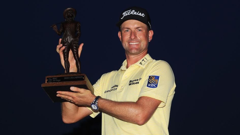 Webb Simpson celebrates victory at the 2020 RBC Heritage