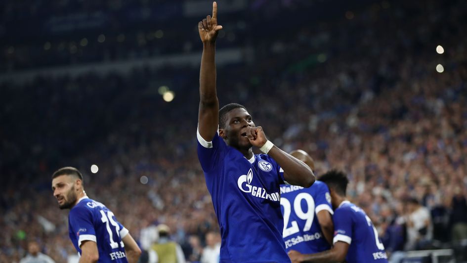 Breel Embolo celebrates after scoring for Schalke in the Champions League
