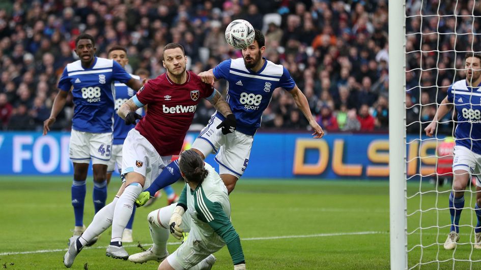 Marko Arnautovic scores for West Ham against Birmingham in the FA Cup Third Round