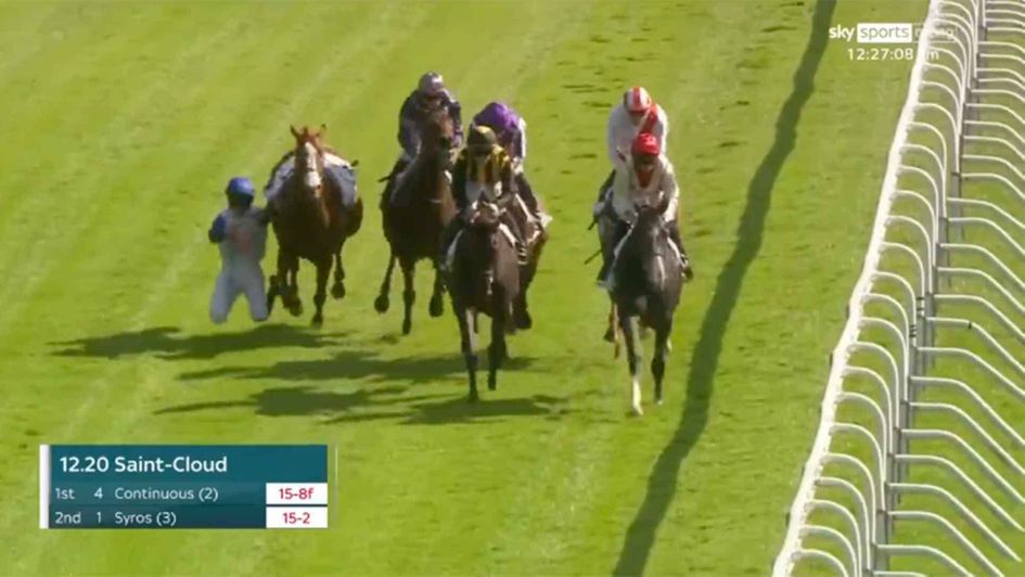 The moment Rossa Ryan is unseated after a nudge from Christophe Soumillon (Sky Sports Racing)