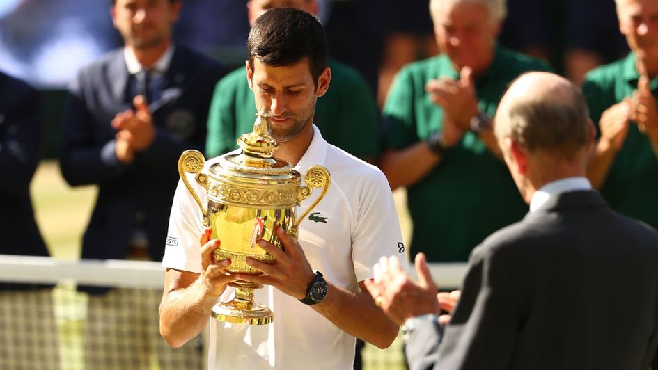 Novak Djokovic with the Wimbledon trophy