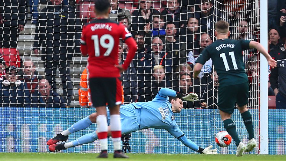 Southampton's Alex McCarthy saves Matt Ritchie's penalty