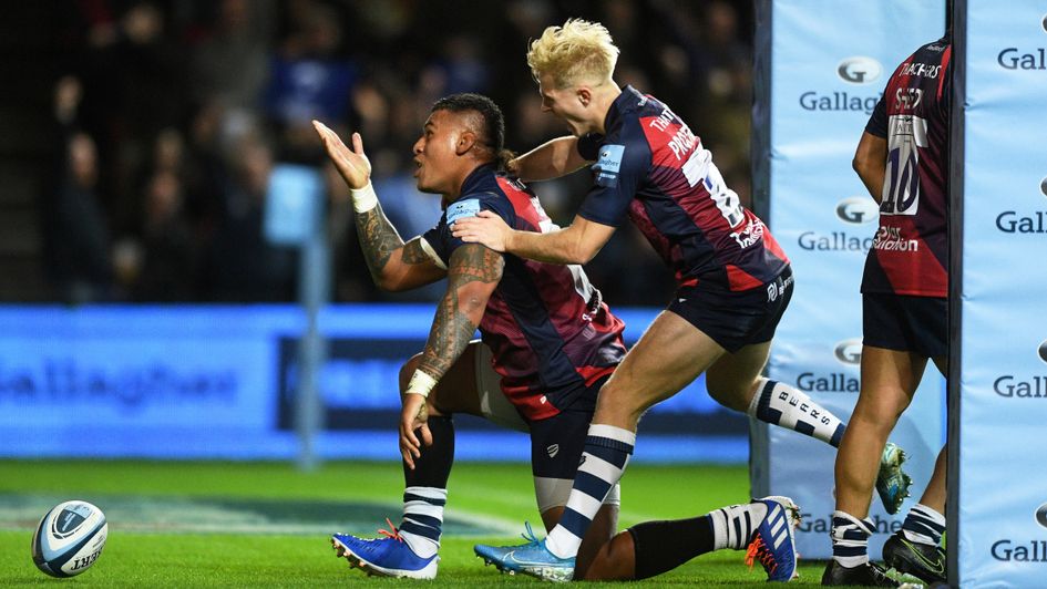 Nathan Hughes and Mat Protheroe: Celebrations for Bristol on the opening day of the Gallagher Premiership season