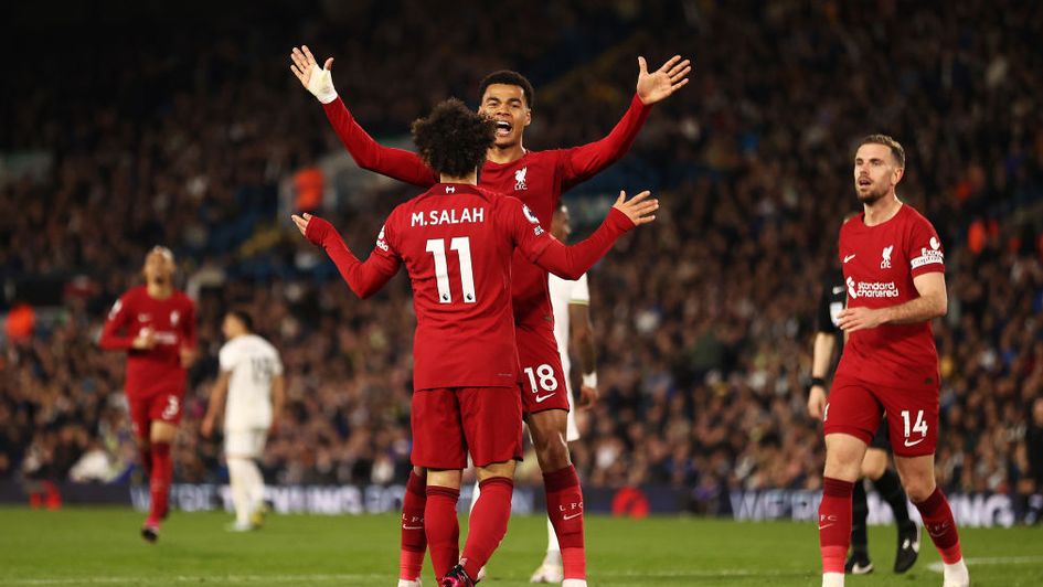 Mo Salah and Cody Gakpo celebrate