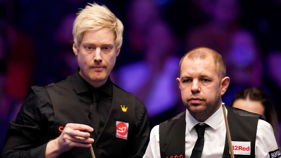 Neil Robertson and Barry Hawkins pictured in the Masters final