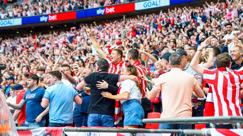 Sunderland fans celebrate a goal in the Sky Bet League One play-off final