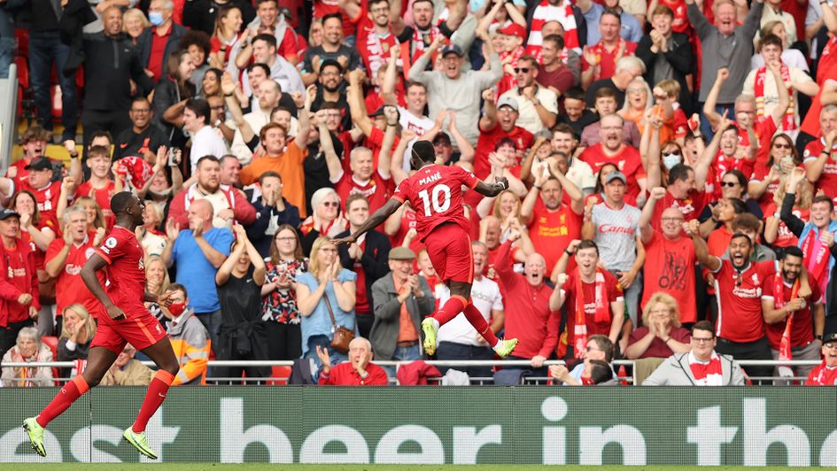 Sadio Mane celebrates his goal against Crystal Palace