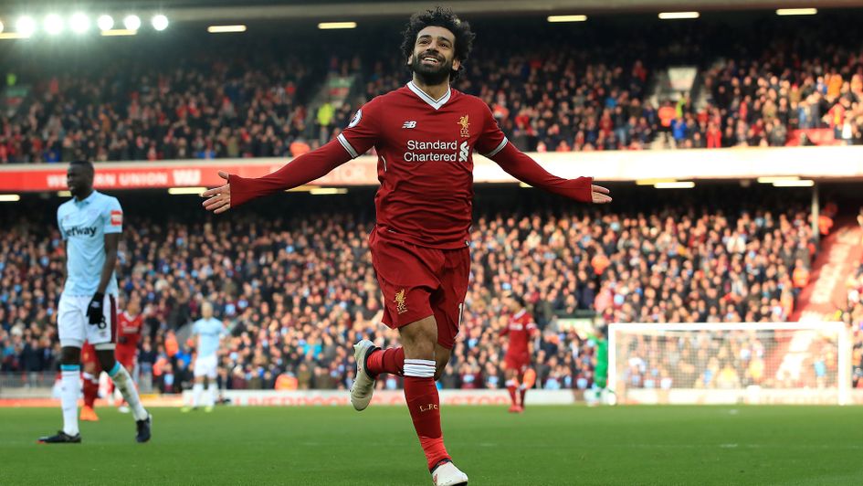 Mohamed Salah celebrates after scoring for Liverpool