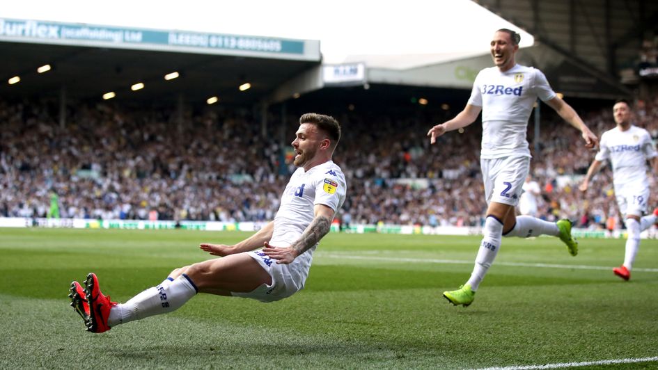 Stuart Dallas: Leeds' utility man celebrates after scoring against Derby in the Sky Bet Championship play-offs