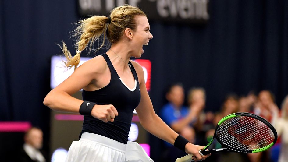 Katie Boulter: Celebrations after beating Greece's Valentini Grammatikopoulou