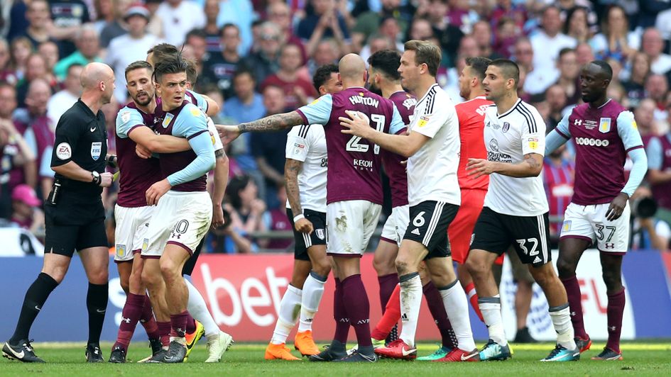 Fulham and Aston Villa players clash following Jack Grealish's tackle on Tom Cairney