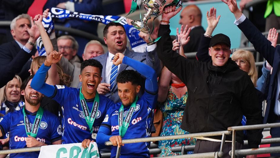 Rochdale celebrate winning the National League final at Wembley