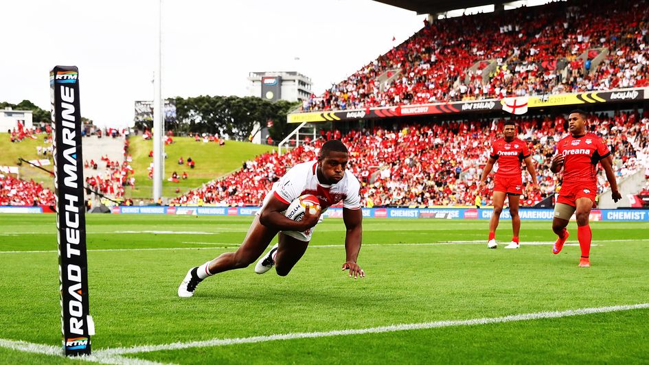 Jermaine McGillvary scores a try for England