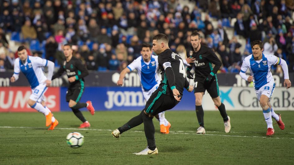Sergio Ramos scores Real Madrid's third goal against Leganes