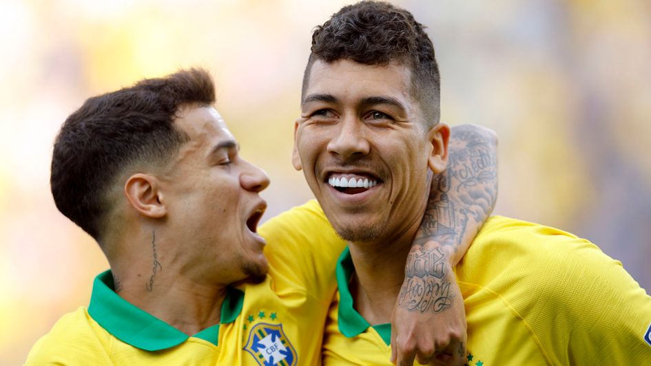 Brazil celebrate during the Copa America clash with Peru