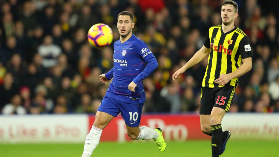 Eden Hazard in action for Chelsea against Watford