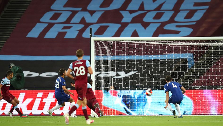 Michail Antonio scores against Chelsea