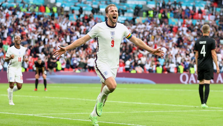 Harry Kane celebrates his goal against Germany