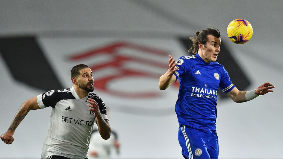 Caglar Soyuncu heads the ball away from Aleksandar Mitrovic