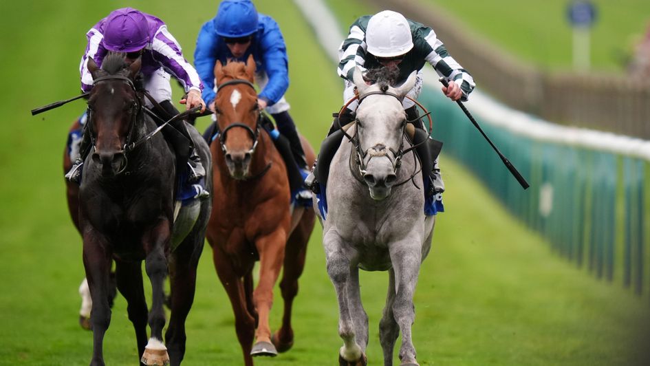 Gewan (right) wins the Dewhurst at Newmarket