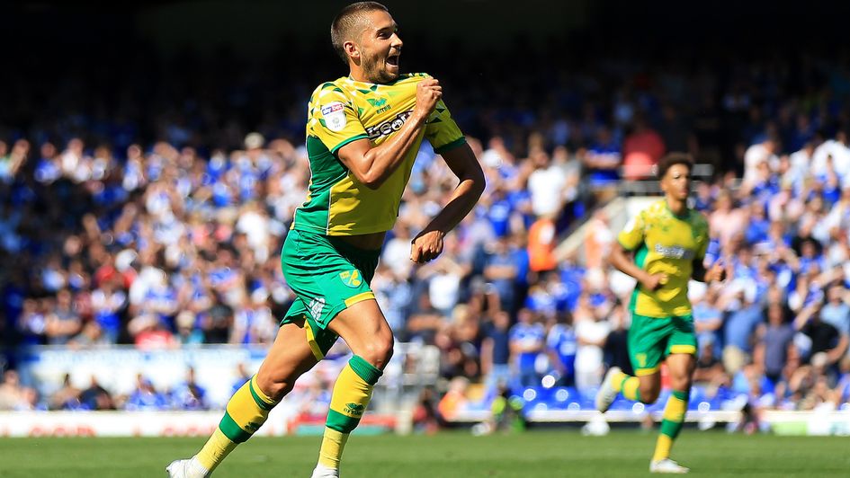Moritz Leitner celebrates after scoring for Norwich against rivals Ipswich