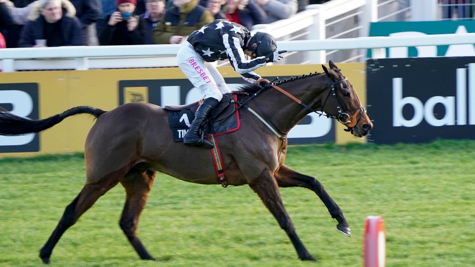 Paddy Brennan celebrates on Imperial Alcazar