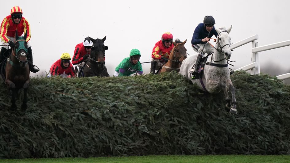 Snow Leopardess (right) on her way to Becher Chase glory