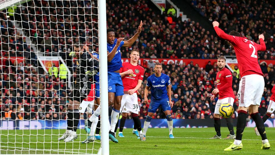 Victor Lindelof scores an own goal against Everton